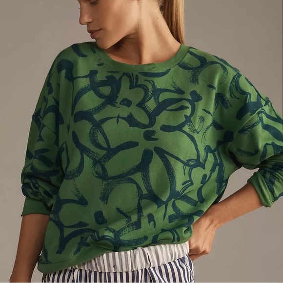 Anthropologie Sweaters - Anthropologie Maeve Sketchy Floral Sweatshirt Green XL